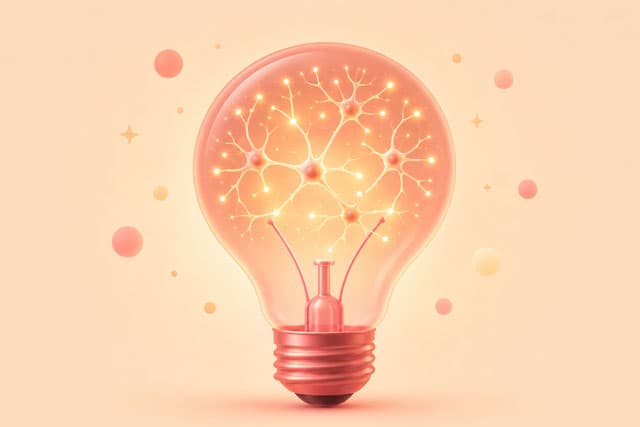 Symbolische Illustration von Gedächtniskarten, Verbindungspfad und Übungsmarkern